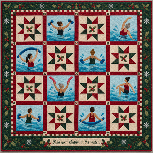 Water Aerobics Cranberry Winter Stars Quilt Blanket