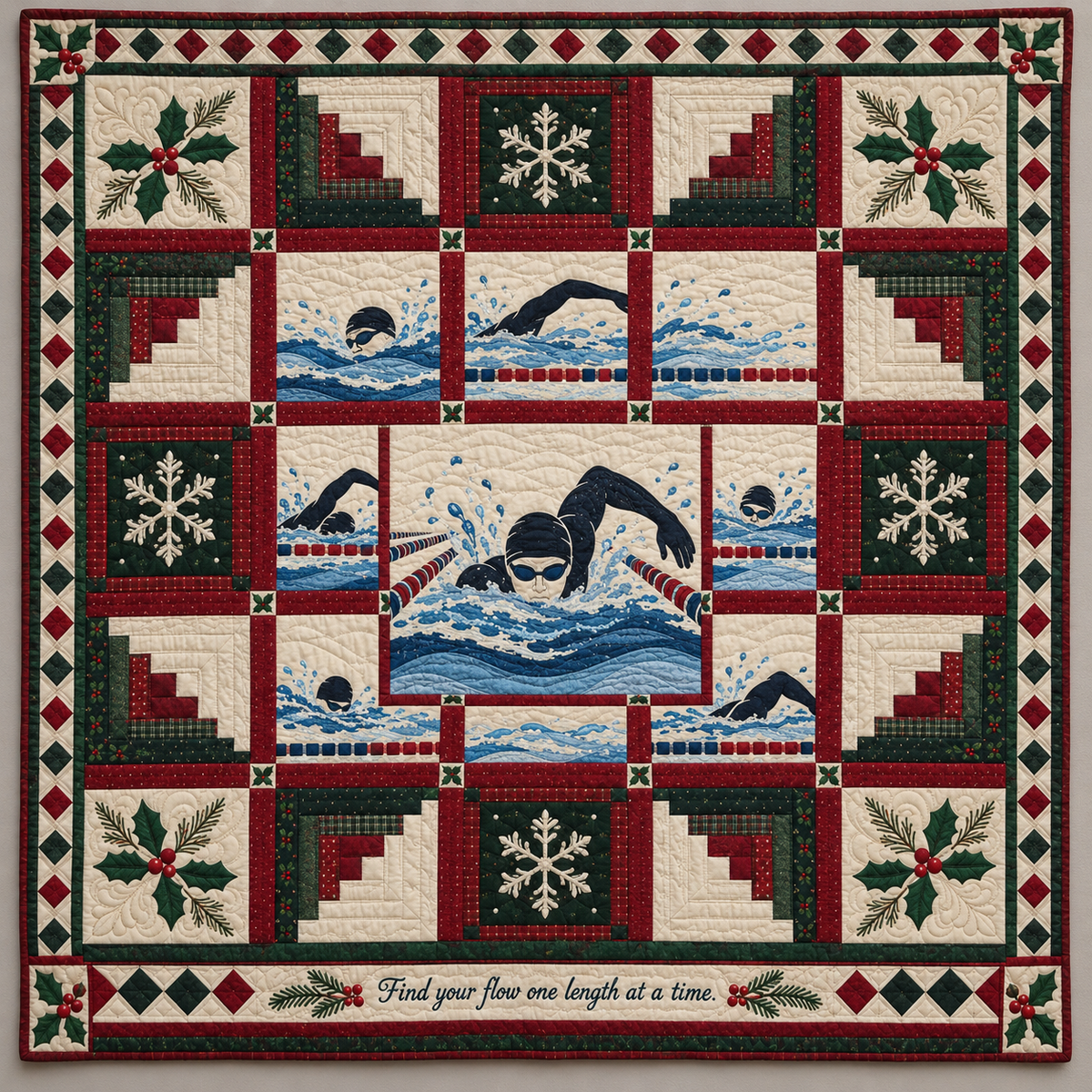 Freestyle Swimming Holly Hearth Log Cabin Quilt Blanket