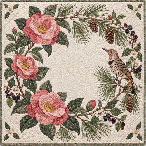 Alabama Camellia and Pine Quilt Blanket