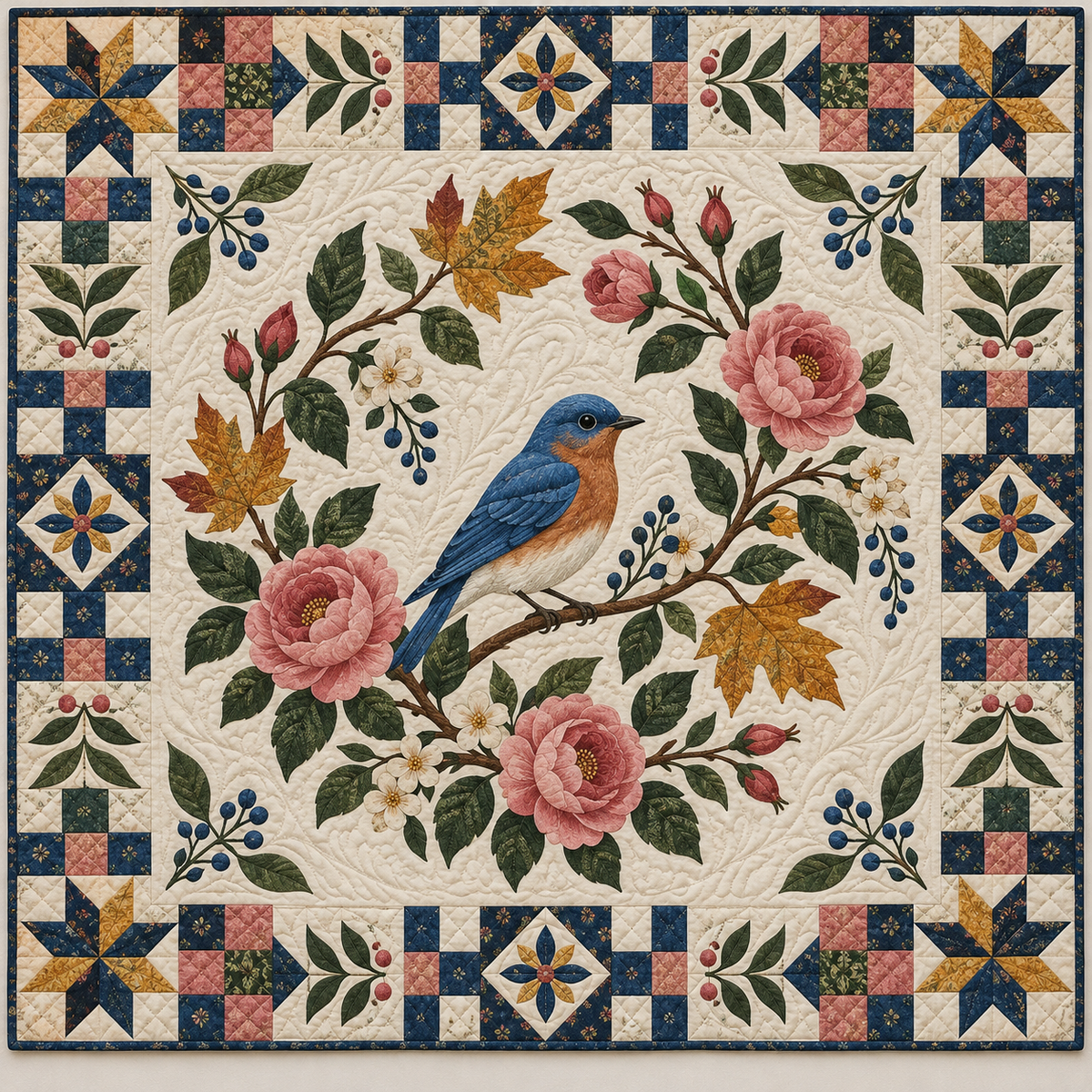 New York Bluebird And Roses TD181026257 Quilt Blanket