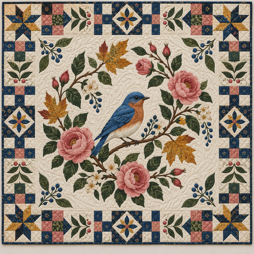New York Bluebird And Roses TD181026257 Quilt Blanket