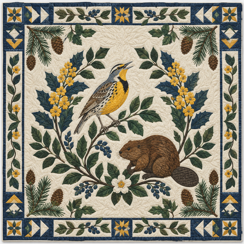 Oregon Meadowlark Oregon Grape TD181026284 Quilt Blanket