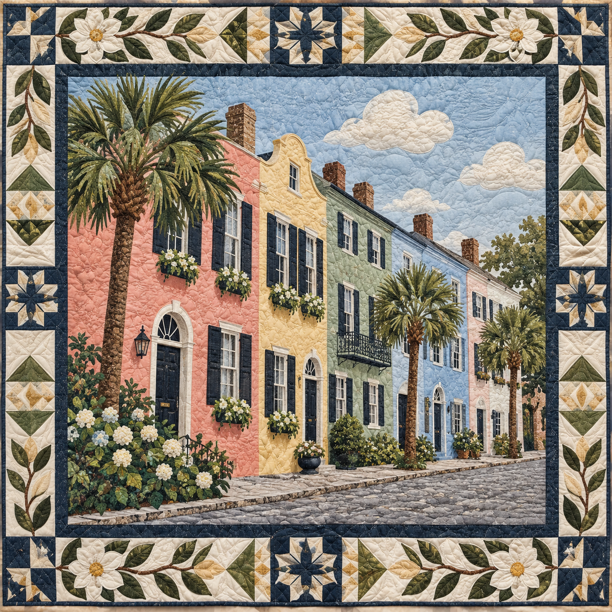 South Carolina Rainbow Row Stitches TD181026298 Quilt Blanket