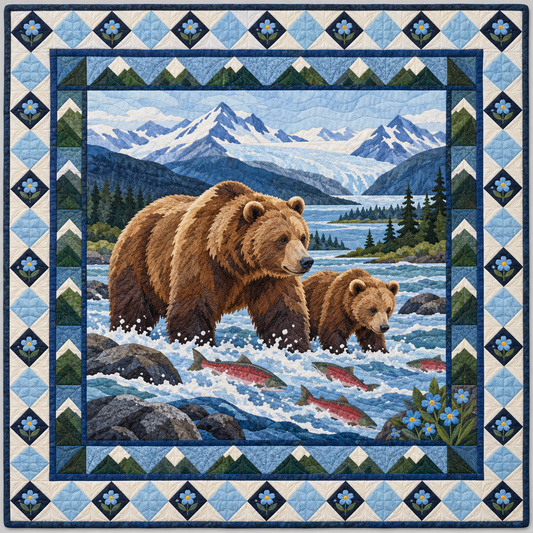 Alaska Katmai Salmon Water quilt blanket
