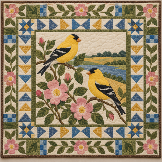 Iowa Goldfinch and Wild Rose quilt blanket