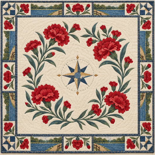 Ohio Scarlet carnation Garden quilt blanket