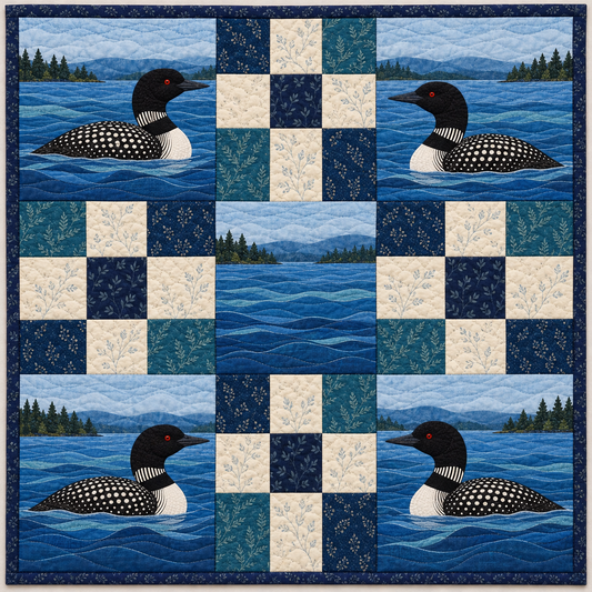 Minnesota Loon Checkerboard Quilt Blanket