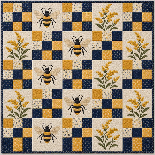 Nebraska Honeybee Nine Patch Quilt Blanket