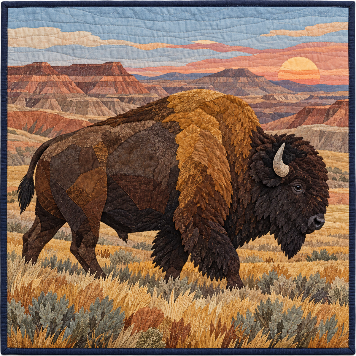 North Dakota Badlands Bison Quilt Blanket