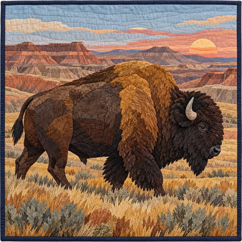 North Dakota Badlands Bison Quilt Blanket