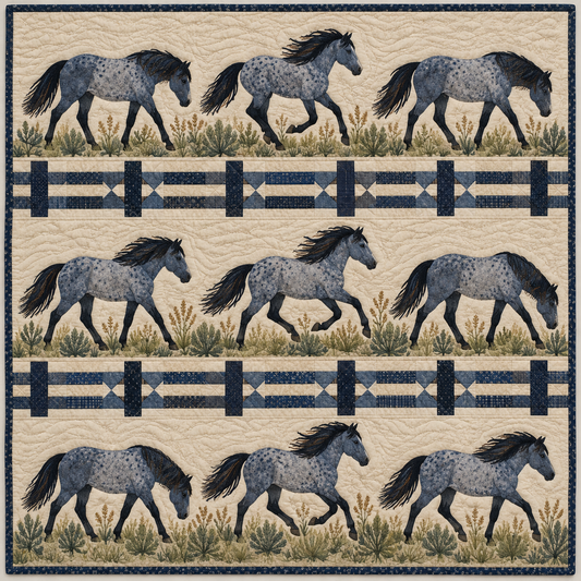 North Dakota Nokota Running Free Quilt Blanket