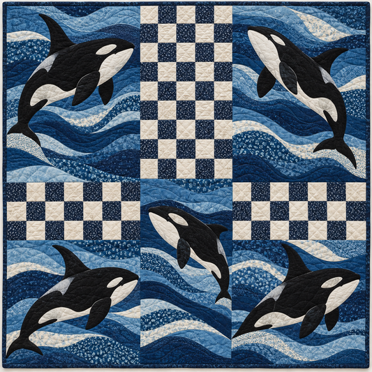 Washington Orca Tide Blocks Quilt Blanket