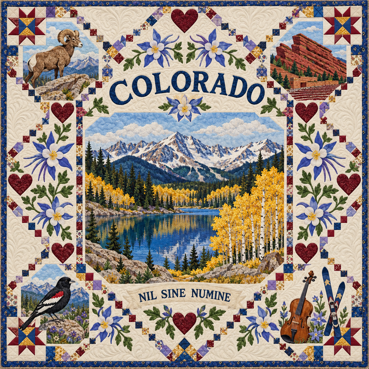Colorado Alpine Lake and Aspens Quilt Blanket