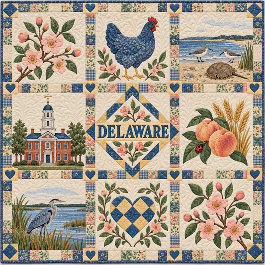 Delaware Peach Blossom Sampler Quilt Blanket