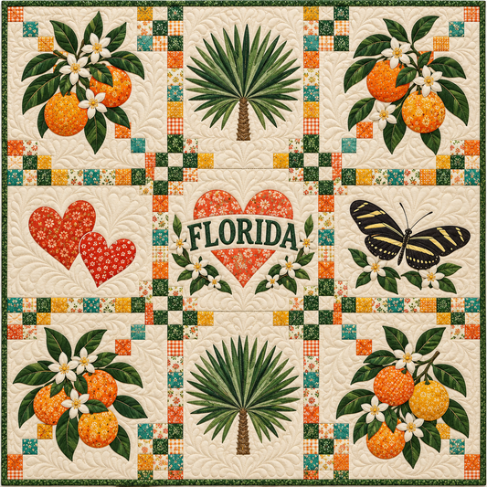 Florida Orange Blossom Garden Quilt Blanket