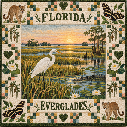 Florida Everglades Sunset Quilt Blanket