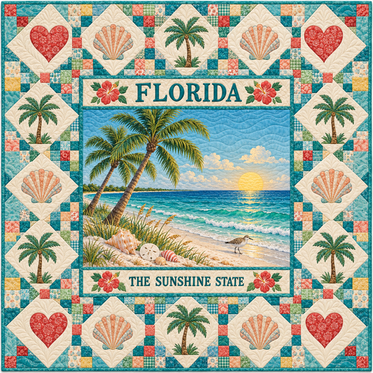 Florida Sunshine Beach Hearts Quilt Blanket