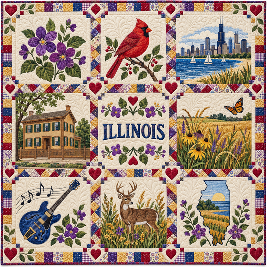 Illinois Violet and Cardinal Quilt Blanket