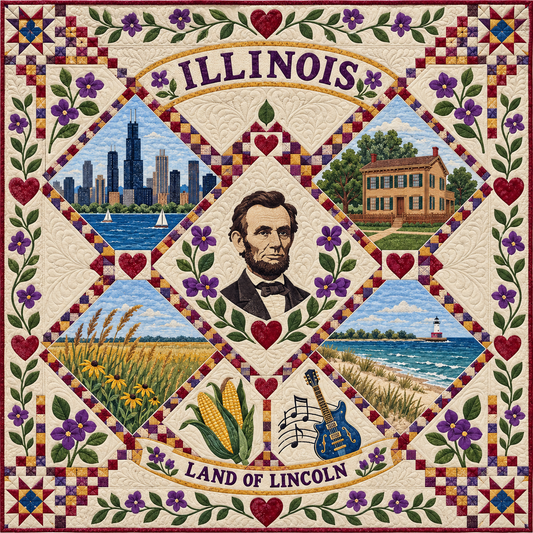Illinois Land of Lincoln Heritage Quilt Blanket