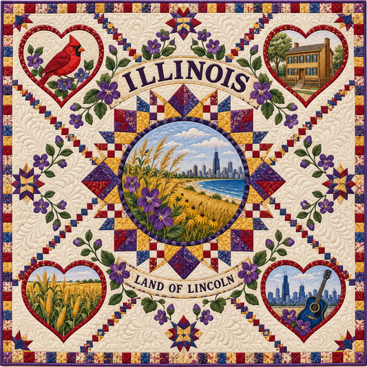 Illinois Prairie Star Medallion Quilt Blanket