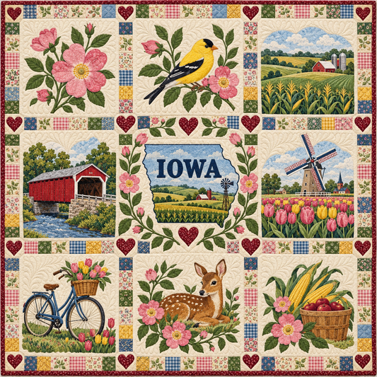 Iowa Wild Rose and Goldfinch Quilt Blanket