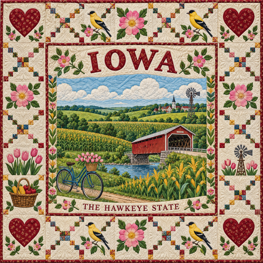 Iowa Covered Bridge Farmland Quilt Blanket