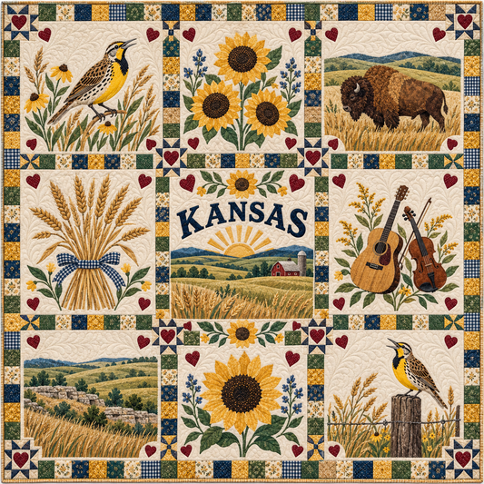 Kansas Sunflower Prairie Sampler Quilt Blanket