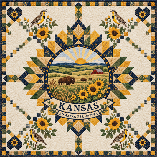 Kansas Sunflower Star Medallion Quilt Blanket