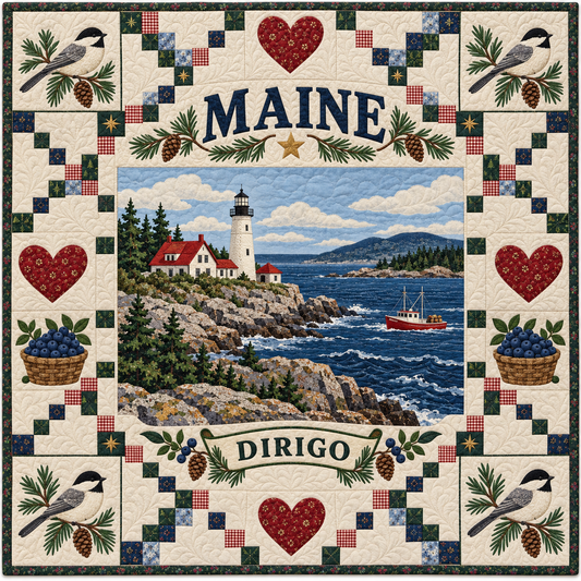 Maine Lighthouse Coast Quilt Blanket