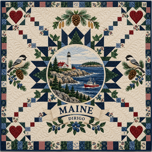 Maine Pine Tree Star Medallion Quilt Blanket