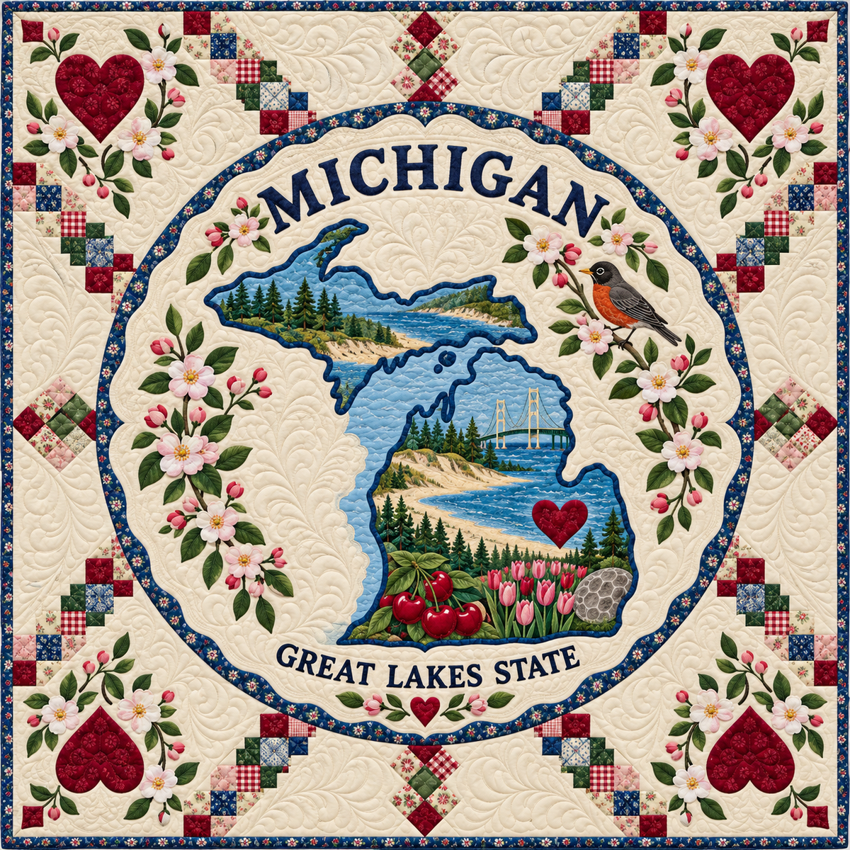 Michigan Home Map Quilt Blanket