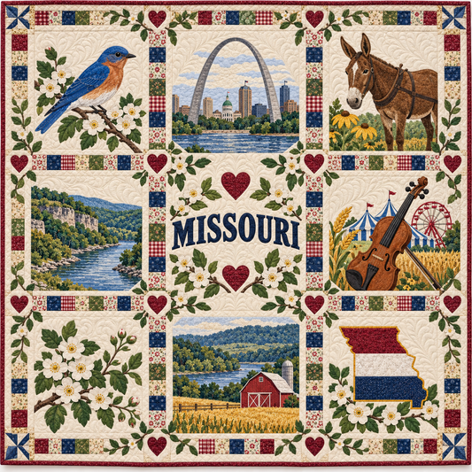 Missouri Hawthorn and Bluebird Quilt Blanket