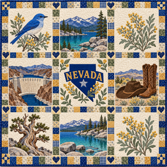 Nevada Sagebrush and Bluebird Quilt Blanket