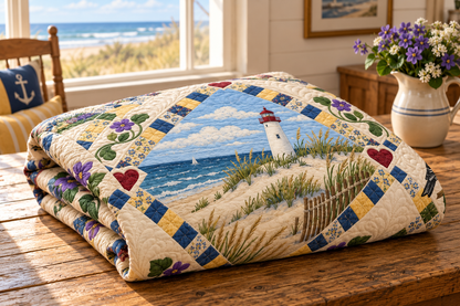 New Jersey Garden State Heritage Quilt Blanket — folded mockup in a setting inspired by the design