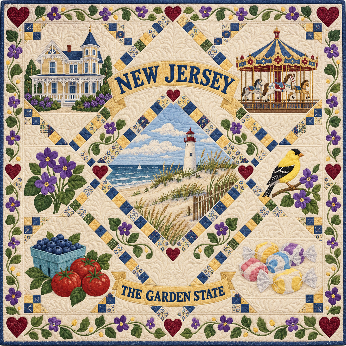 New Jersey Garden State Heritage Quilt Blanket