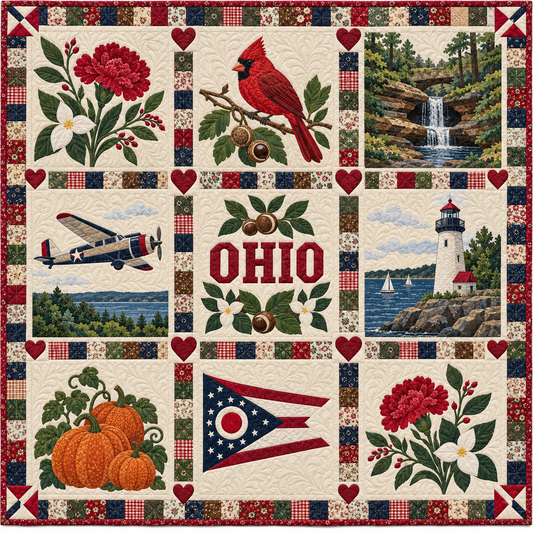 Ohio Carnation and Cardinal Quilt Blanket