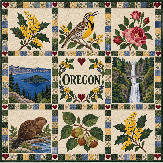 Oregon Meadowlark Garden Sampler Quilt Blanket