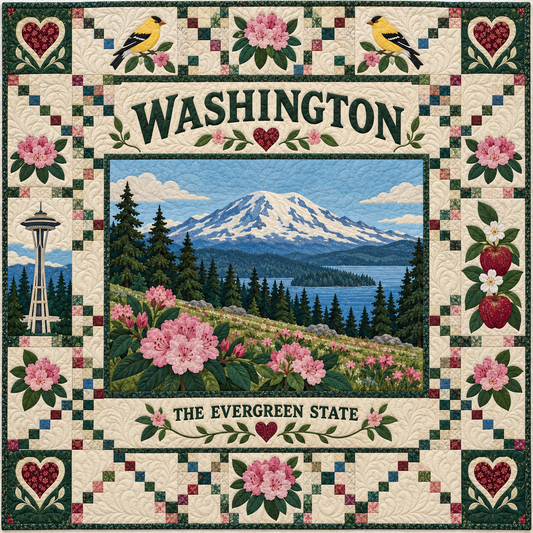 Washington Evergreen Mountain Lake Quilt Blanket