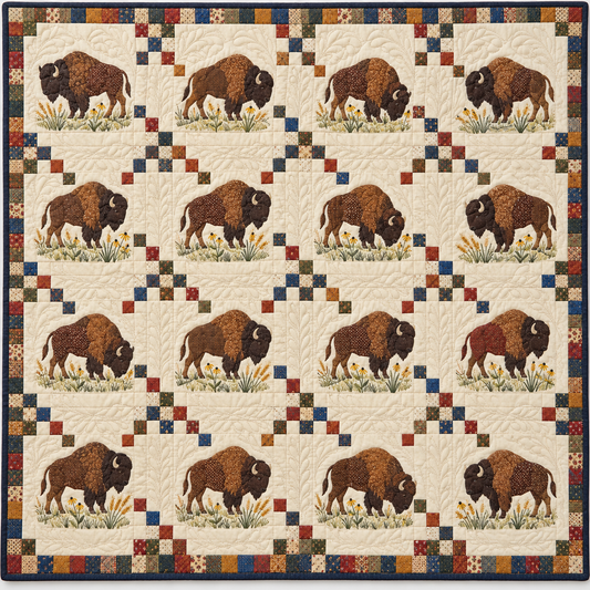 Kansas Bison Chain Quilt Blanket