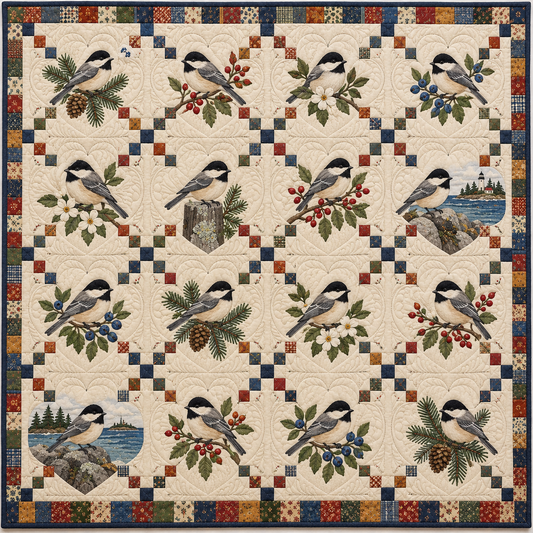 Maine Chickadee Chain Quilt Blanket