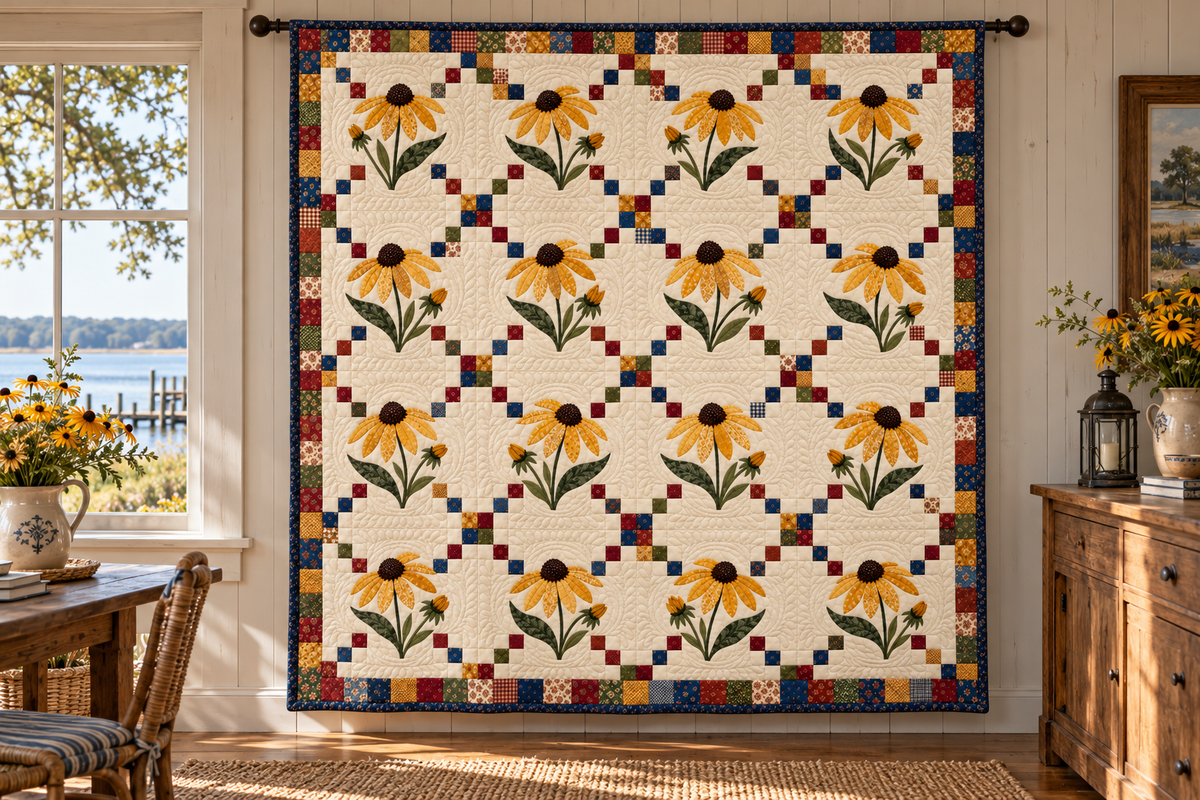Maryland Black Eyed Susan Chain TD251026396 Quilt Blanket - hanging mockup