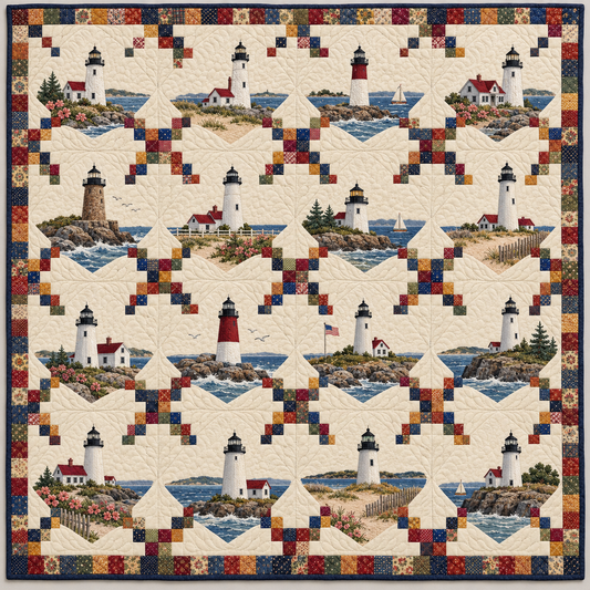 Massachusetts Coastal Lighthouse Chain Quilt Blanket