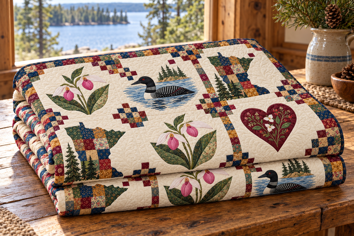 Minnesota Home Sampler TD251026415 Quilt Blanket - folded mockup