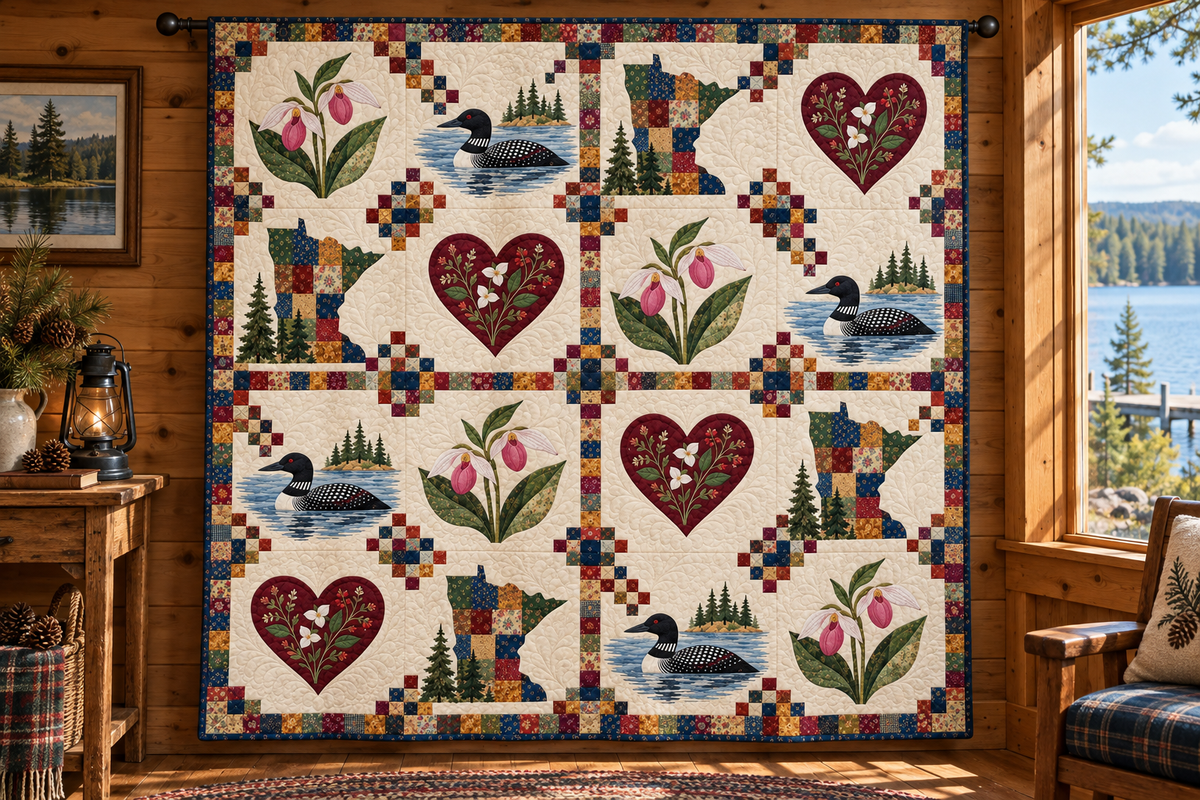 Minnesota Home Sampler TD251026415 Quilt Blanket - hanging mockup