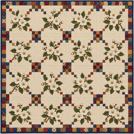 Missouri Hawthorn Blossom Chain Quilt Blanket