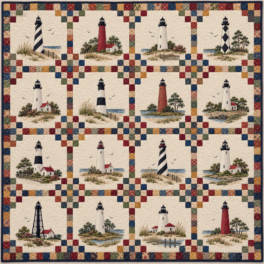 North Carolina Coastal Lighthouse Chain Quilt Blanket