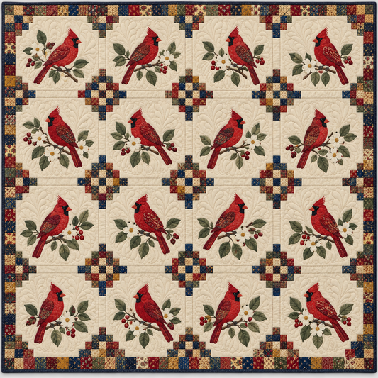 Ohio Cardinal Chain Quilt Blanket