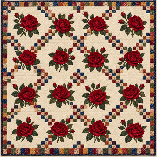 Oklahoma Red Rose Chain Quilt Blanket