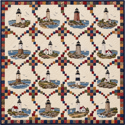Rhode Island Coastal Lighthouse Chain Quilt Blanket