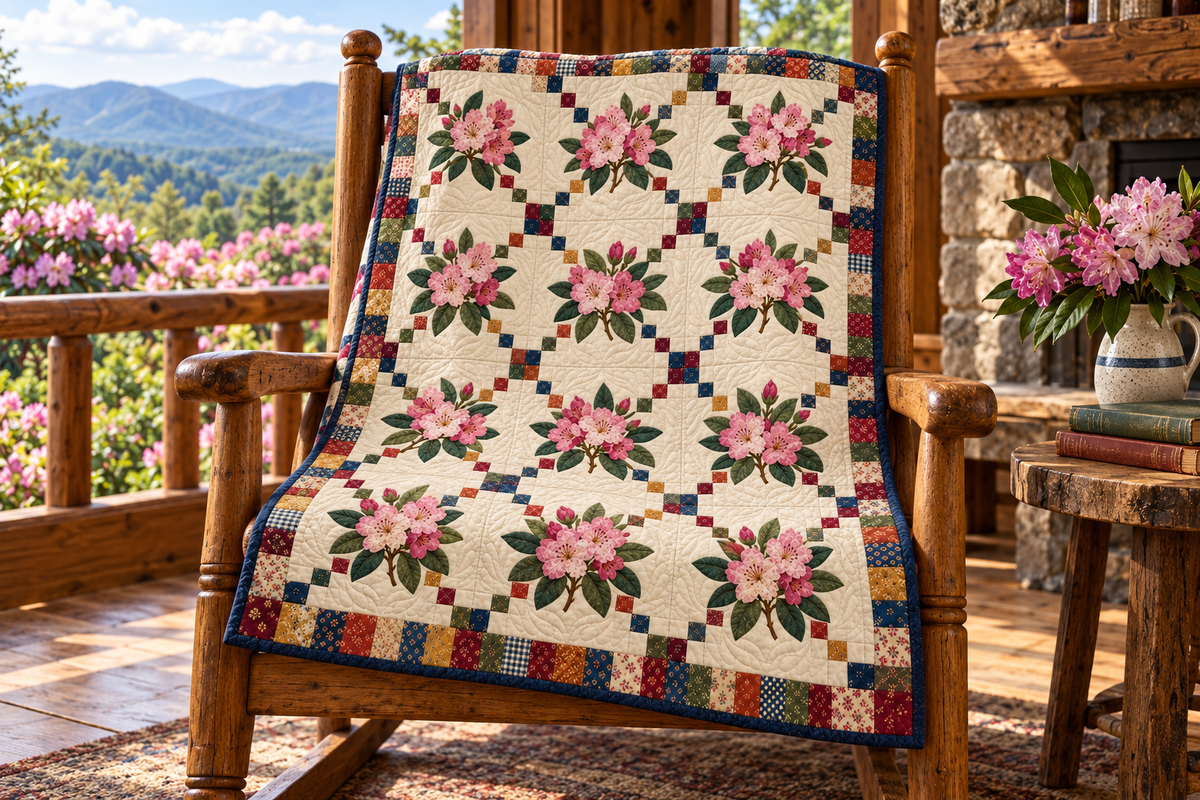 West Virginia Rhododendron Chain TD251026536 Quilt Blanket - chair mockup